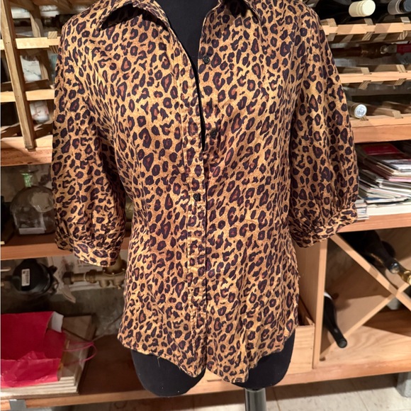 Ralph Lauren Tops - Ralph Lauren Leopard Print Puff Sleeve Button-Down Top in Brown and Black